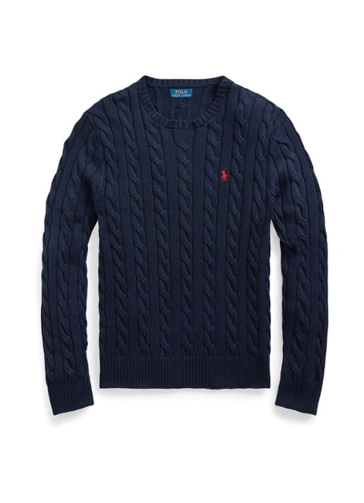 Ralph Lauren Kabelgebreide katoenen trui - voorkant 9 hunter navy / blauw
