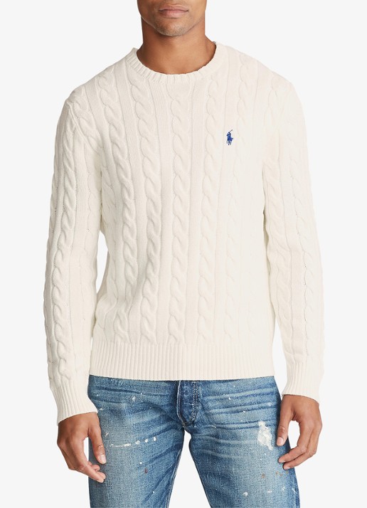 Ralph Lauren Kabelgebreide katoenen trui - detail 6 andover cream / creme