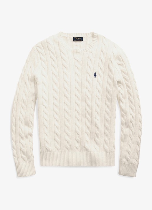 Ralph Lauren Kabelgebreide katoenen trui - voorkant 3 andover cream / creme
