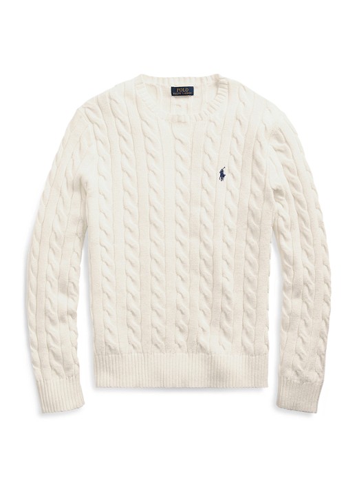 Ralph Lauren Kabelgebreide katoenen trui - voorkant 5 andover cream / creme