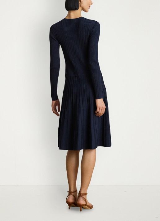Ralph Lauren Kabelgebreide midi trui-jurk met ronde hals - achterkant 3 lauren navy / blauw