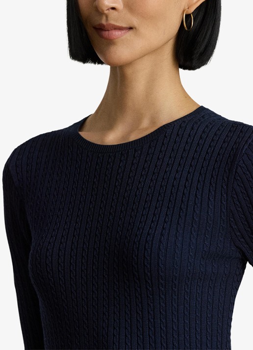 Ralph Lauren Kabelgebreide midi trui-jurk met ronde hals - detail 2 lauren navy / blauw