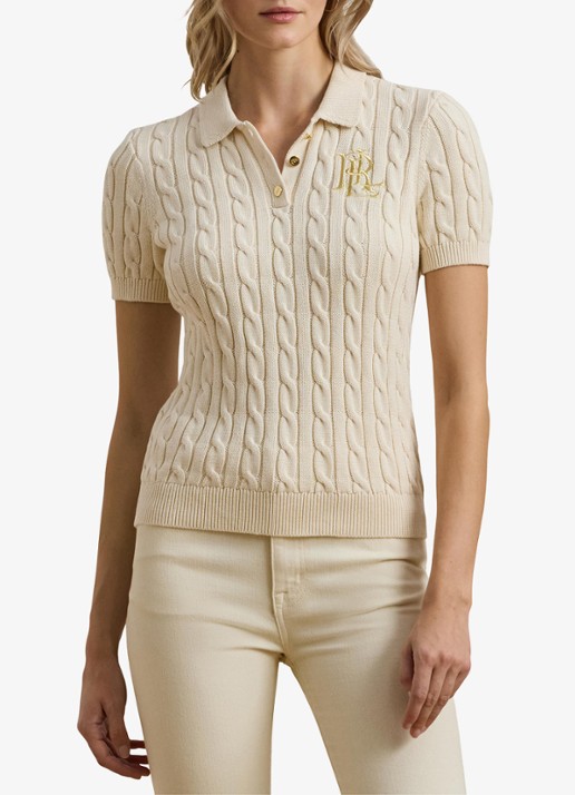 Ralph Lauren  Kabelgebreide polo met logoborduring - detail 9 mascarpone cream / beige
