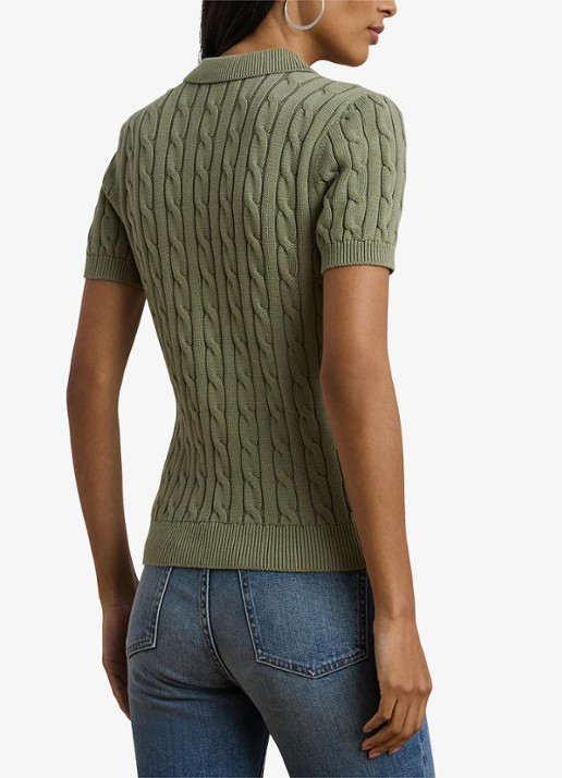 Ralph Lauren  Kabelgebreide polo met logoborduring - achterkant 5 sage green / groen