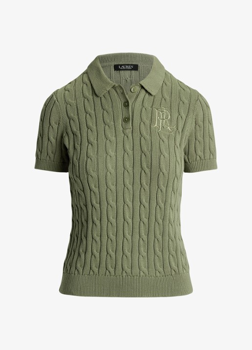 Ralph Lauren  Kabelgebreide polo met logoborduring - voorkant sage green / groen