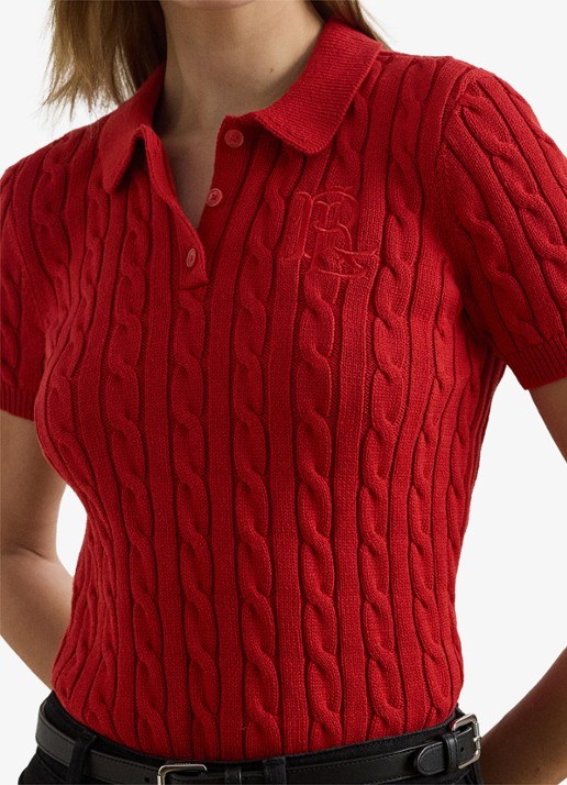 Ralph Lauren  Kabelgebreide polo met logoborduring - detail 5 madison red / rood