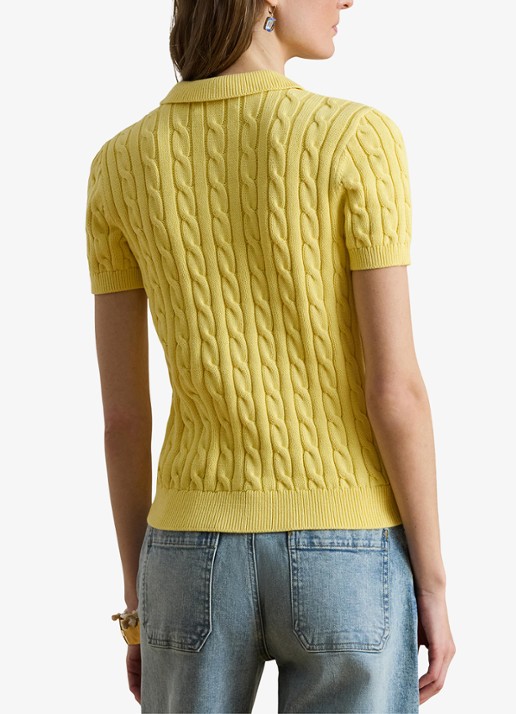 Ralph Lauren  Kabelgebreide polo met logoborduring - achterkant lemon sorbet / geel