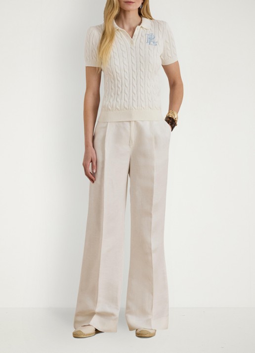 Ralph Lauren  Kabelgebreide polo met logoborduring - voorkant 2 wit
