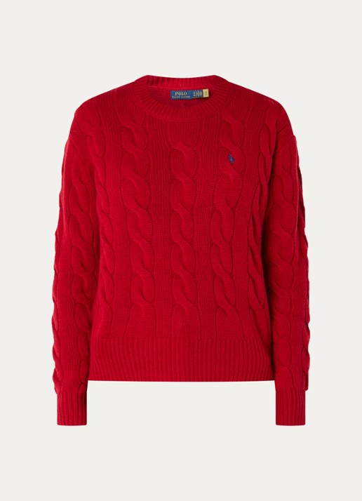 Ralph Lauren Kabelgebreide pullover in kasjmierblend met logoborduring - voorkant rood