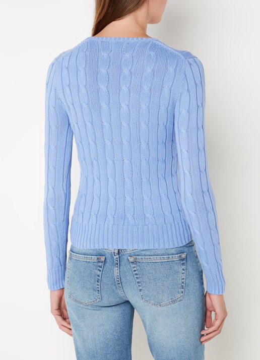 Ralph Lauren Kabelgebreide pullover met logoborduring - achterkant 2 lichtblauw