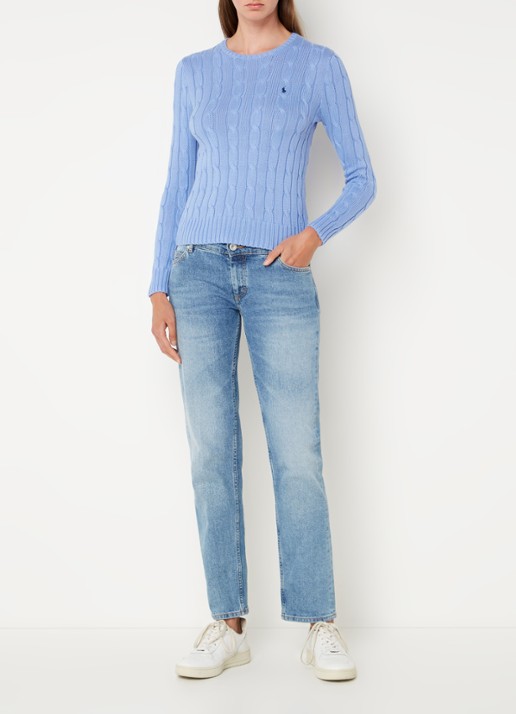Ralph Lauren Kabelgebreide pullover met logoborduring - voorkant 4 lichtblauw