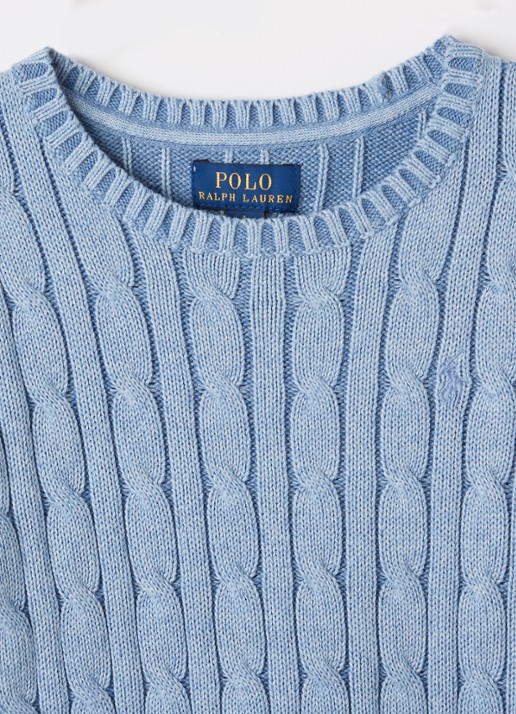Ralph Lauren Kabelgebreide pullover met logoborduring - detail lichtblauw
