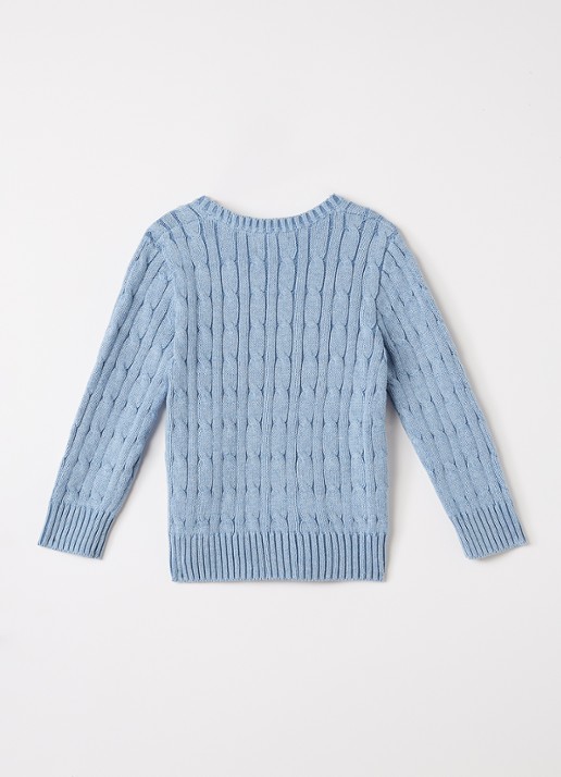 Ralph Lauren Kabelgebreide pullover met logoborduring - voorkant 3 lichtblauw