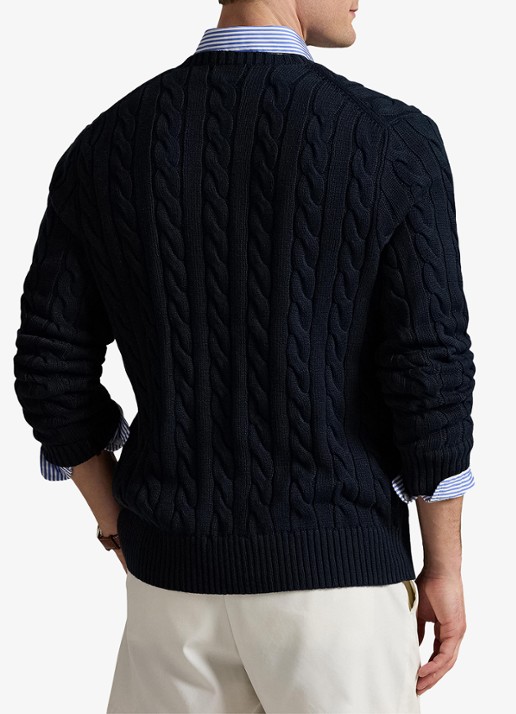 Ralph Lauren Kabelgebreide pullover met logoborduring - achterkant hunter navy / blauw