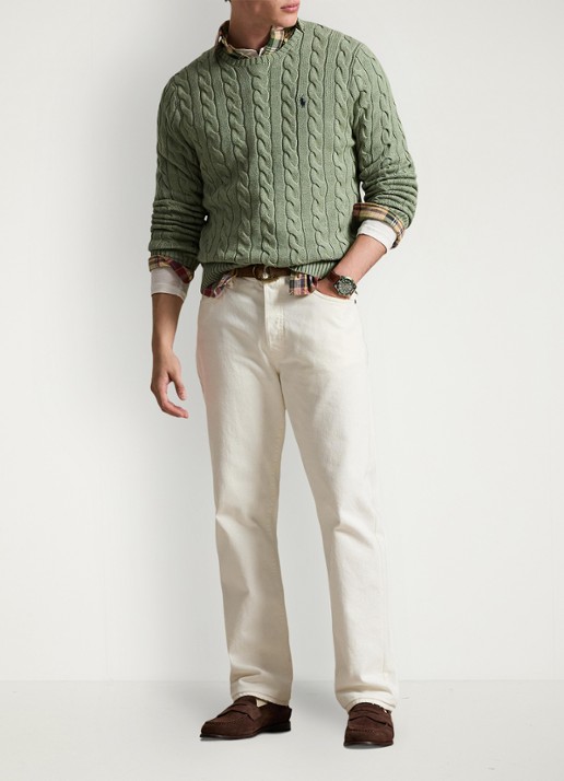 Ralph Lauren Kabelgebreide pullover met logoborduring - voorkant 2 fern green heather-267s