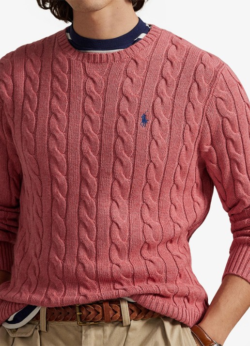 Ralph Lauren Kabelgebreide pullover met logoborduring - detail 2 strawberry gelato hthr-45qb