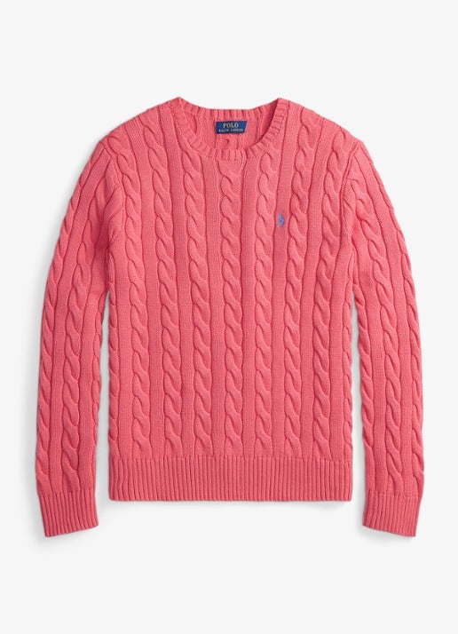 Ralph Lauren Kabelgebreide pullover met logoborduring - voorkant 2 pale red-337z