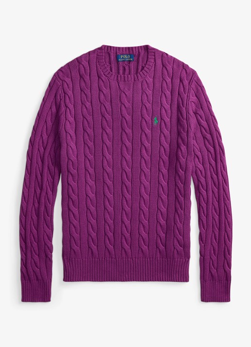 Ralph Lauren Kabelgebreide pullover met logoborduring - voorkant purple dawn-37ho