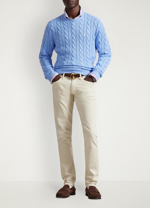 Ralph Lauren Kabelgebreide pullover met logoborduring - voorkant 2 austin blue-2yh1