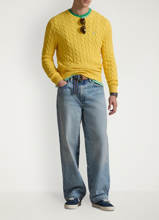 Ralph Lauren Kabelgebreide pullover met logoborduring - voorkant 4 sunfish yellow-33f4