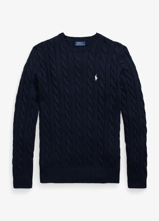 Ralph Lauren Kabelgebreide pullover met logoborduring - voorkant 2 hunter navy c8135-zx6s