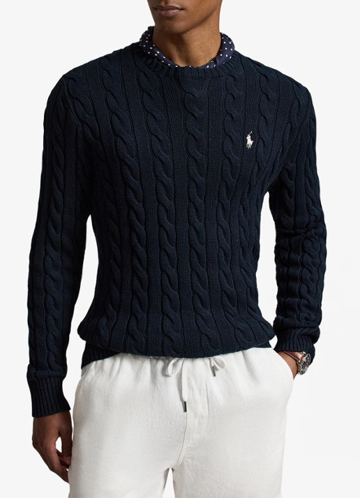 Ralph Lauren Kabelgebreide pullover met logoborduring - voorkant 3 hunter navy c8135-zx6s