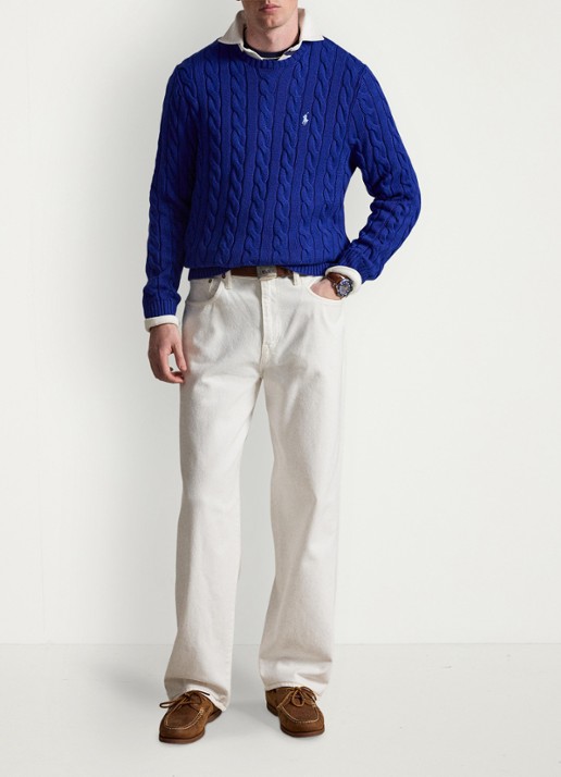 Ralph Lauren Kabelgebreide pullover met logoborduring - detail 4 new iris blue-37x7