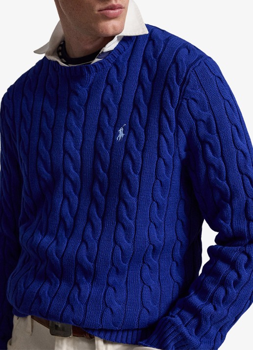 Ralph Lauren Kabelgebreide pullover met logoborduring - detail 5 new iris blue-37x7