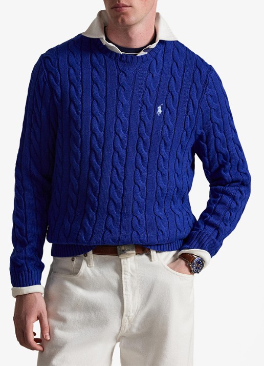 Ralph Lauren Kabelgebreide pullover met logoborduring - voorkant 2 new iris blue-37x7