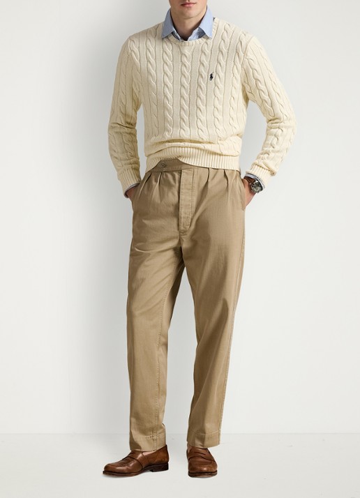 Ralph Lauren Kabelgebreide pullover met logoborduring - voorkant 2 andover cream / creme