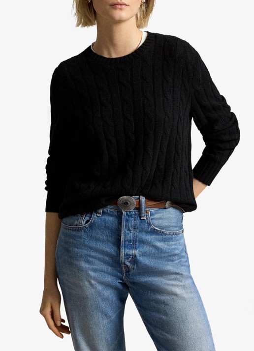 Ralph Lauren Kabelgebreide pullover van kasjmier - detail 5 polo black / zwart