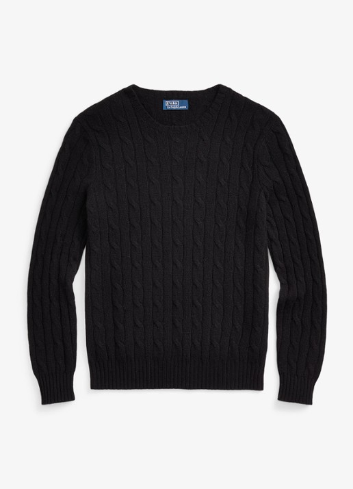 Ralph Lauren Kabelgebreide pullover van kasjmier - voorkant polo black / zwart