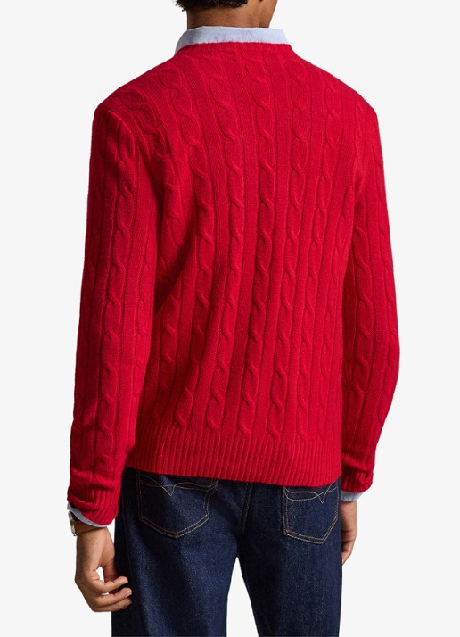 Ralph Lauren Kabelgebreide pullover van kasjmier - achterkant 2 park ave red / rood