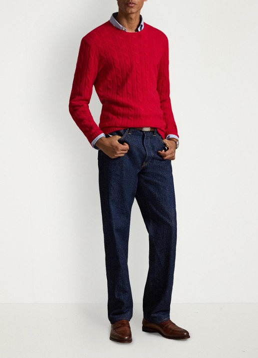 Ralph Lauren Kabelgebreide pullover van kasjmier - voorkant park ave red / rood