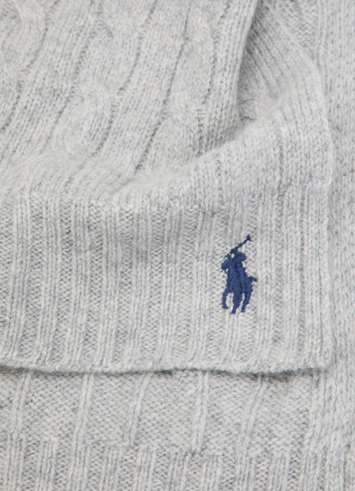 Ralph Lauren kabelgebreide sjaal in kasjmierblend 180 x 30 cm - detail 3 grijsmele