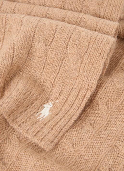 Ralph Lauren Kabelgebreide sjaal in kasjmierblend 183 x 27 cm - detail 2 camel