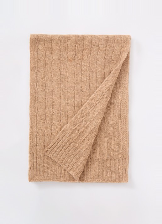 Ralph Lauren Kabelgebreide sjaal in kasjmierblend 183 x 27 cm - voorkant 3 camel