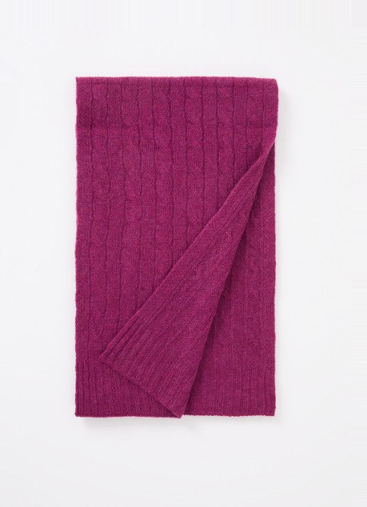 Ralph Lauren Kabelgebreide sjaal in kasjmierblend 183 x 27 cm - voorkant aubergine