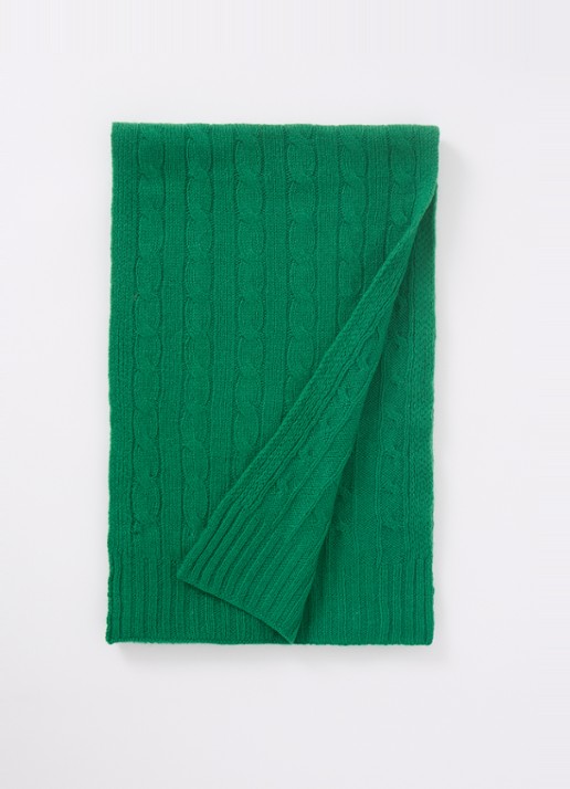 Ralph Lauren Kabelgebreide sjaal in kasjmierblend 183 x 27 cm - voorkant groen