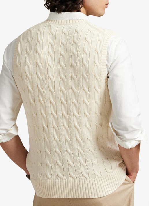 Ralph Lauren Kabelgebreide spencer met logo - achterkant 3 andover cream / crème