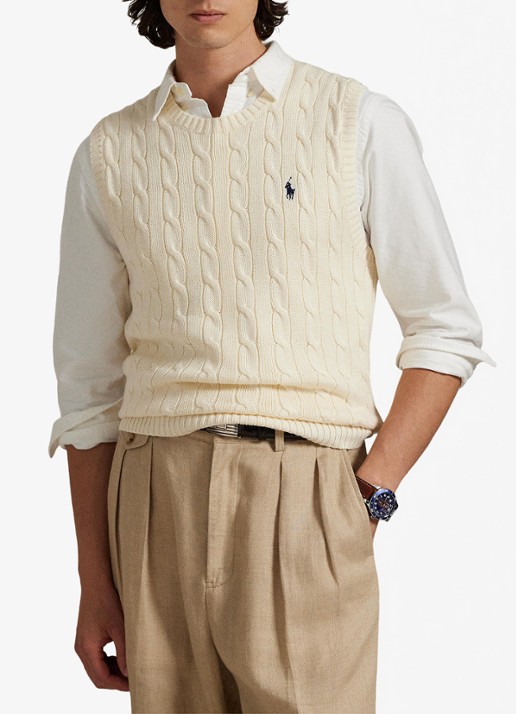 Ralph Lauren Kabelgebreide spencer met logo - detail 2 andover cream / crème