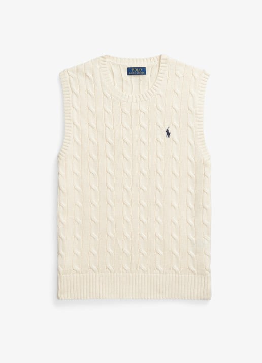Ralph Lauren Kabelgebreide spencer met logo - voorkant 4 andover cream / crème