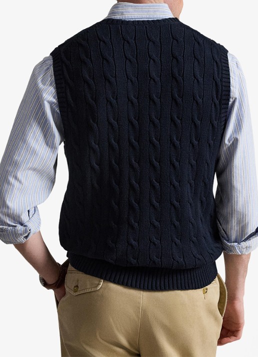 Ralph Lauren Kabelgebreide spencer met logo - achterkant 3 hunter navy / donkerblauw