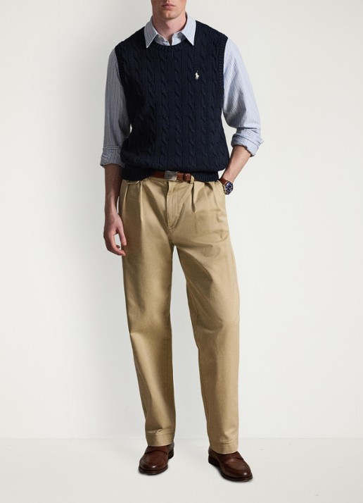 Ralph Lauren Kabelgebreide spencer met logo - detail hunter navy / donkerblauw