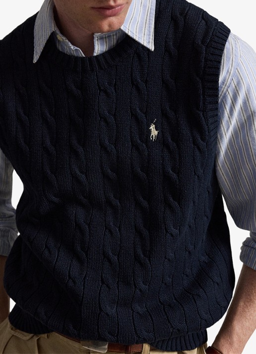 Ralph Lauren Kabelgebreide spencer met logo - detail 2 hunter navy / donkerblauw