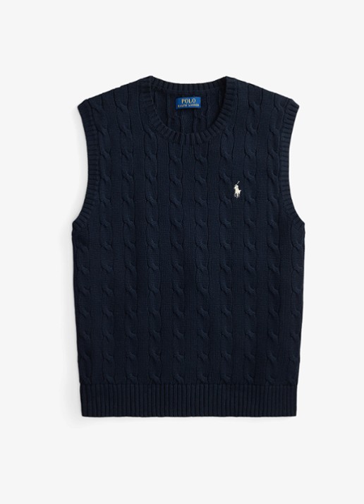 Ralph Lauren Kabelgebreide spencer met logo - voorkant 4 hunter navy / donkerblauw