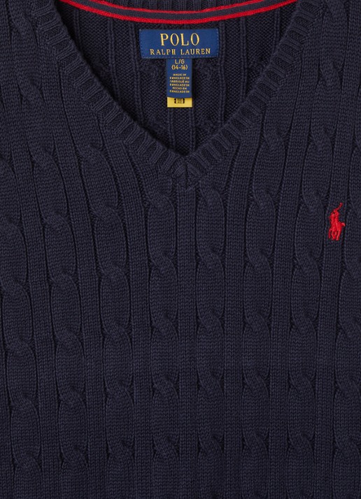 Ralph Lauren Kabelgebreide spencer met logoborduring - detail 3 donkerblauw