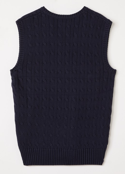 Ralph Lauren Kabelgebreide spencer met logoborduring - voorkant 2 donkerblauw