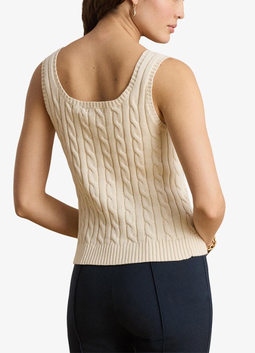 Ralph Lauren Kabelgebreide top met ronde hals - achterkant creme