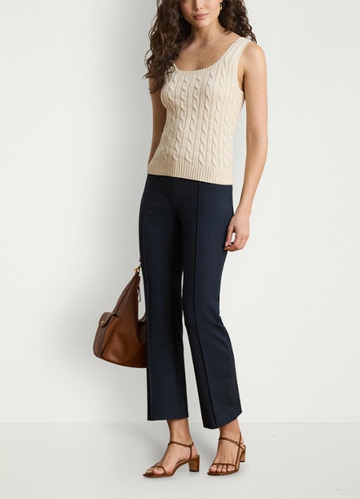 Ralph Lauren Kabelgebreide top met ronde hals - voorkant 5 creme